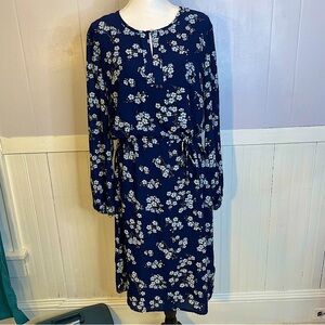 Lauren Ralph Lauren Floral Midi Dress – Navy, Long Sleeve, Size 12